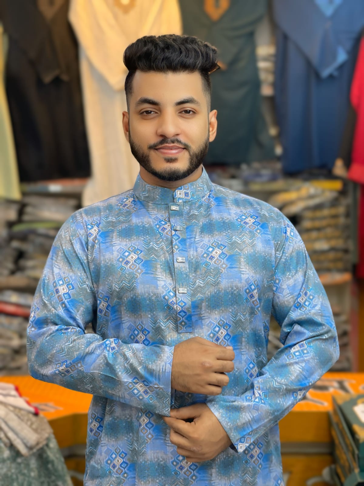 1082 ( Code: 1082 )- ডিজিটাল প্রিন্টেড প্রিমিয়াম কটন পাঞ্জাবি - Image 1