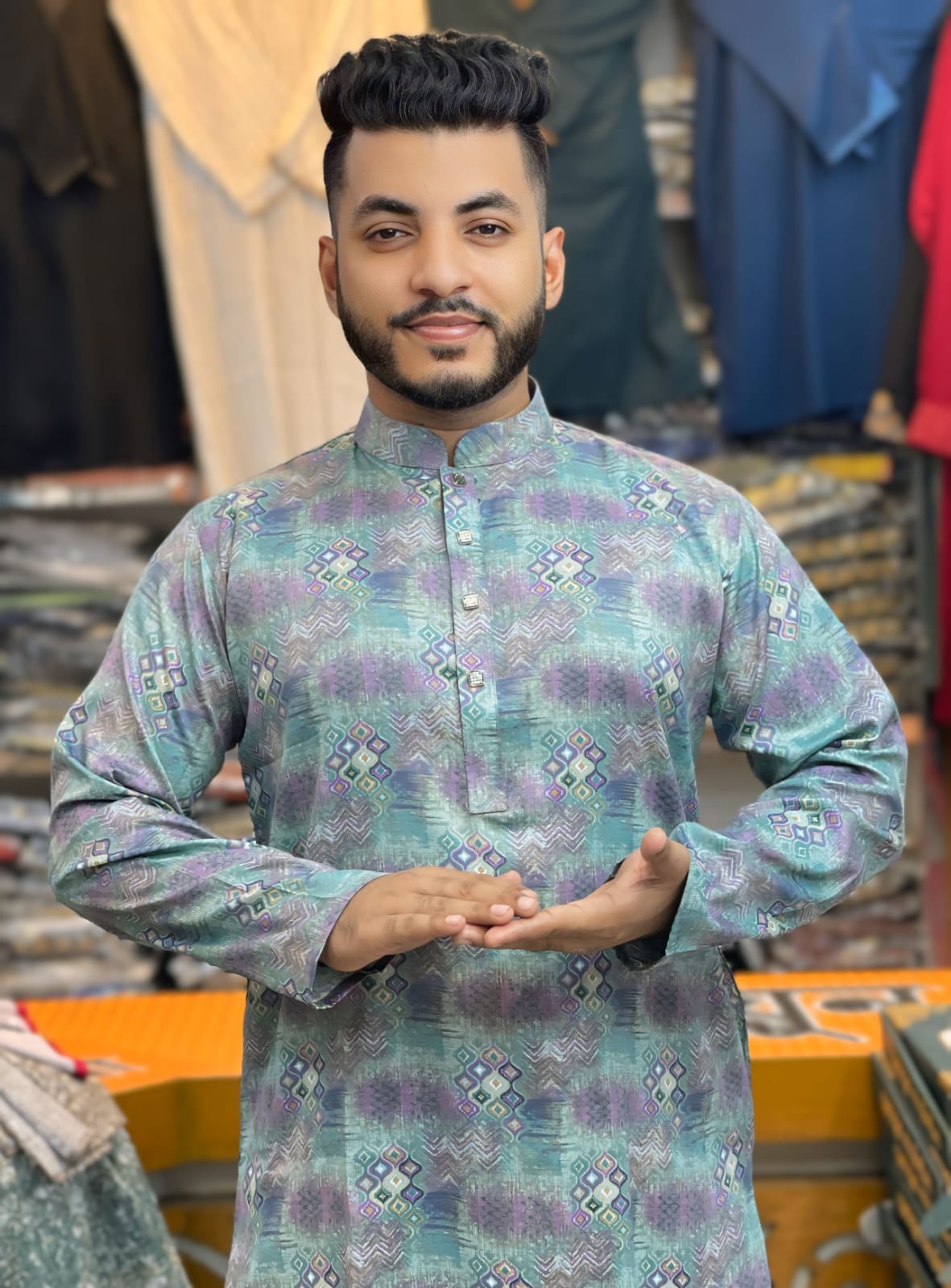 1083 ( Code: 1083 )- ডিজিটাল প্রিন্টেড প্রিমিয়াম কটন পাঞ্জাবি - Image 1