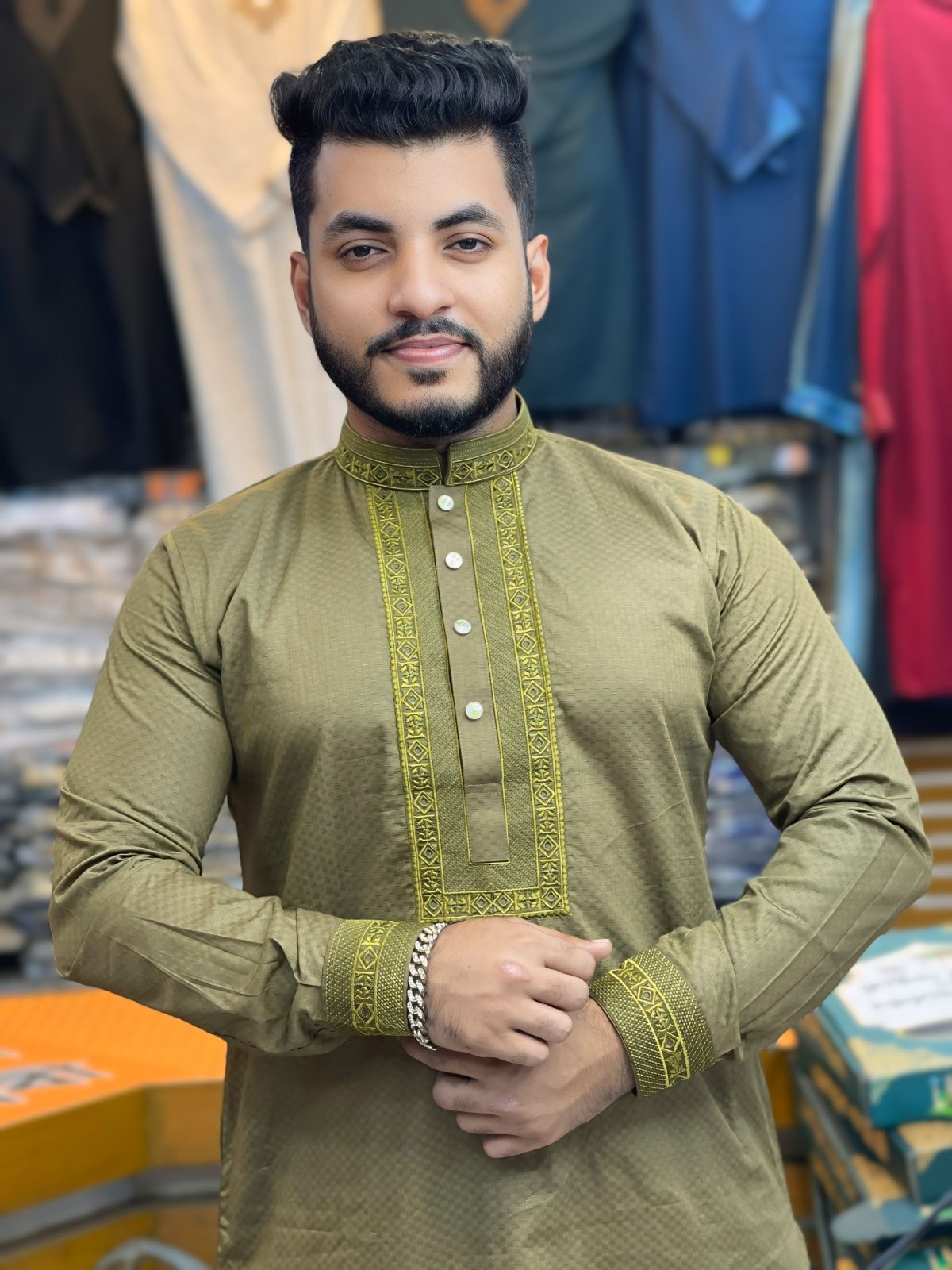 1134 ( Code: 1134 )- ডিজাইনার এমব্রয়ডারি কটন পাঞ্জাবি - Image 1