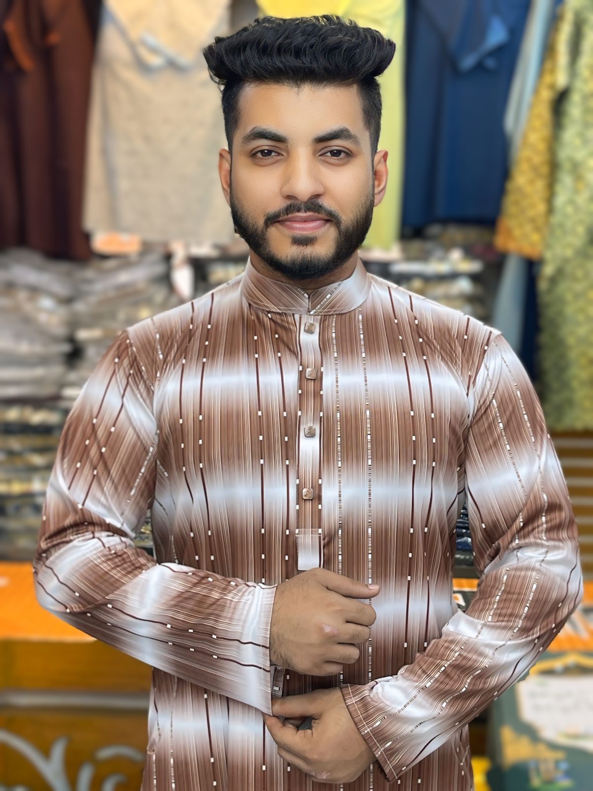 ( Code: 1192 )- ডিজিটাল প্রিন্টের লাইটওয়েট ও আয়রন-ফ্রি পাঞ্জাবি - Image 1