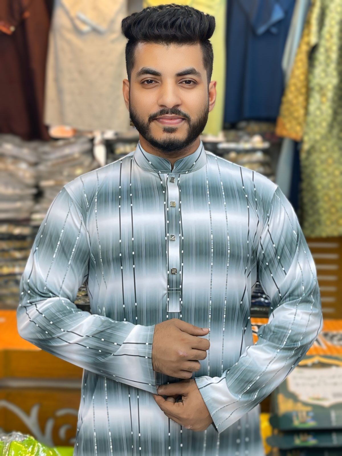 ( Code: 1193 )- ডিজিটাল প্রিন্টের লাইটওয়েট ও আয়রন-ফ্রি পাঞ্জাবি - Image 1