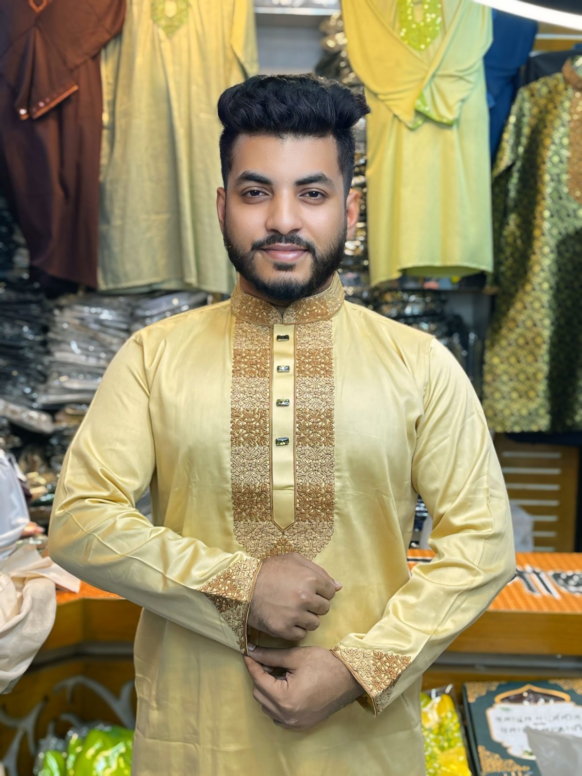 ( Code: 102 )- ডাবল এম্ব্রয়ডারি/সিকোয়েন্স কটন পাঞ্জাবি - Image 1