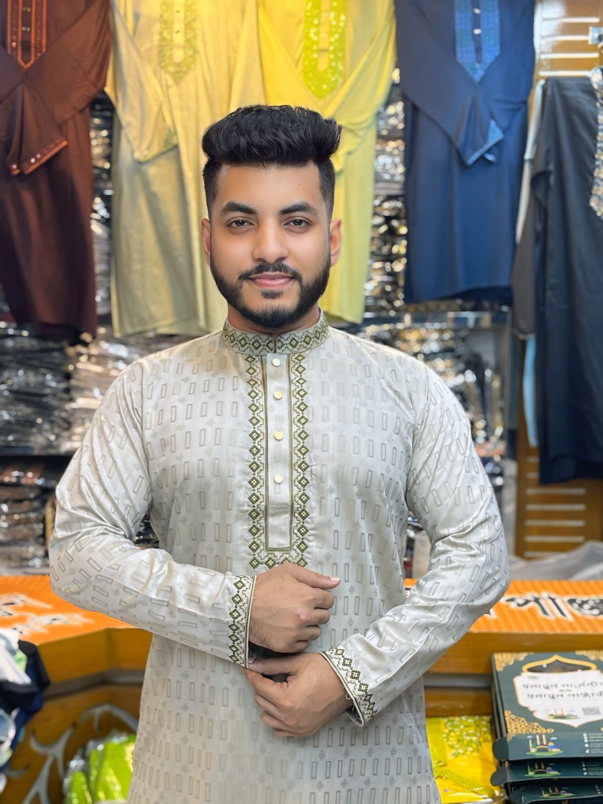 ( Code: 2 )- (১০০% কটন প্রিমিয়াম পাঞ্জাবি - জলছাপ টেক্সচার) - Image 1