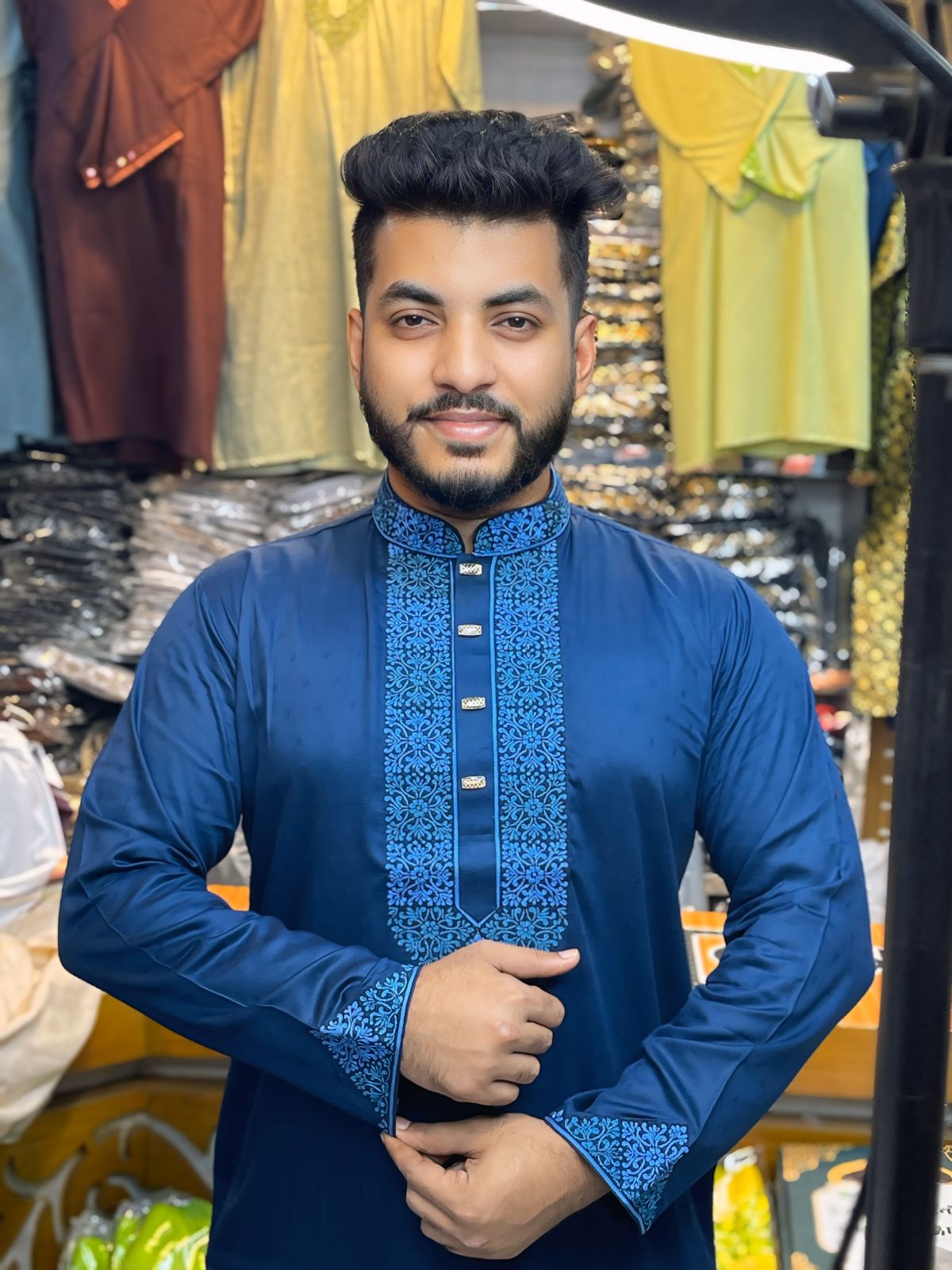 ( Code: 204 )- ডাবল এম্ব্রয়ডারি/সিকোয়েন্স কটন পাঞ্জাবি - Image 1