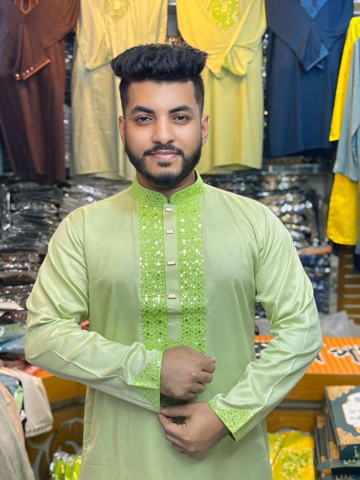 Code-206 ( Code: 206 )- ডাবল এম্ব্রয়ডারি/সিকোয়েন্স কটন পাঞ্জাবি - Image 1