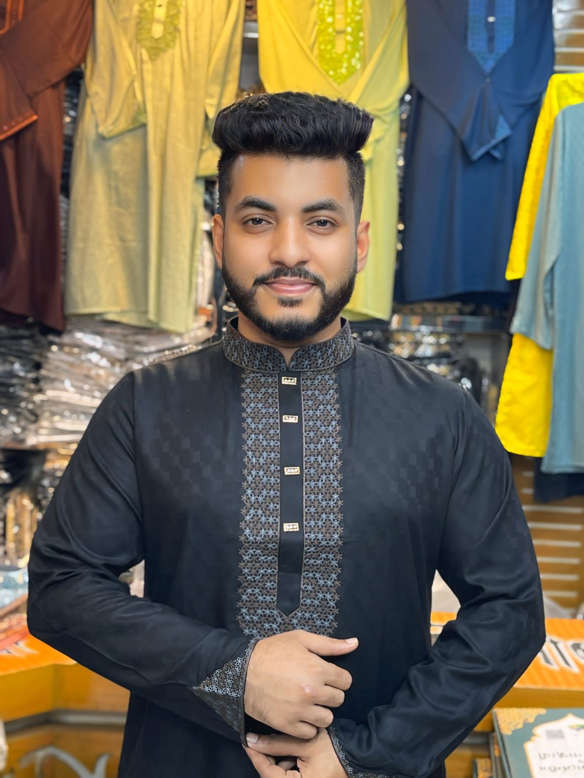 ( Code: 207 )- ডাবল এম্ব্রয়ডারি/সিকোয়েন্স কটন পাঞ্জাবি - Image 1