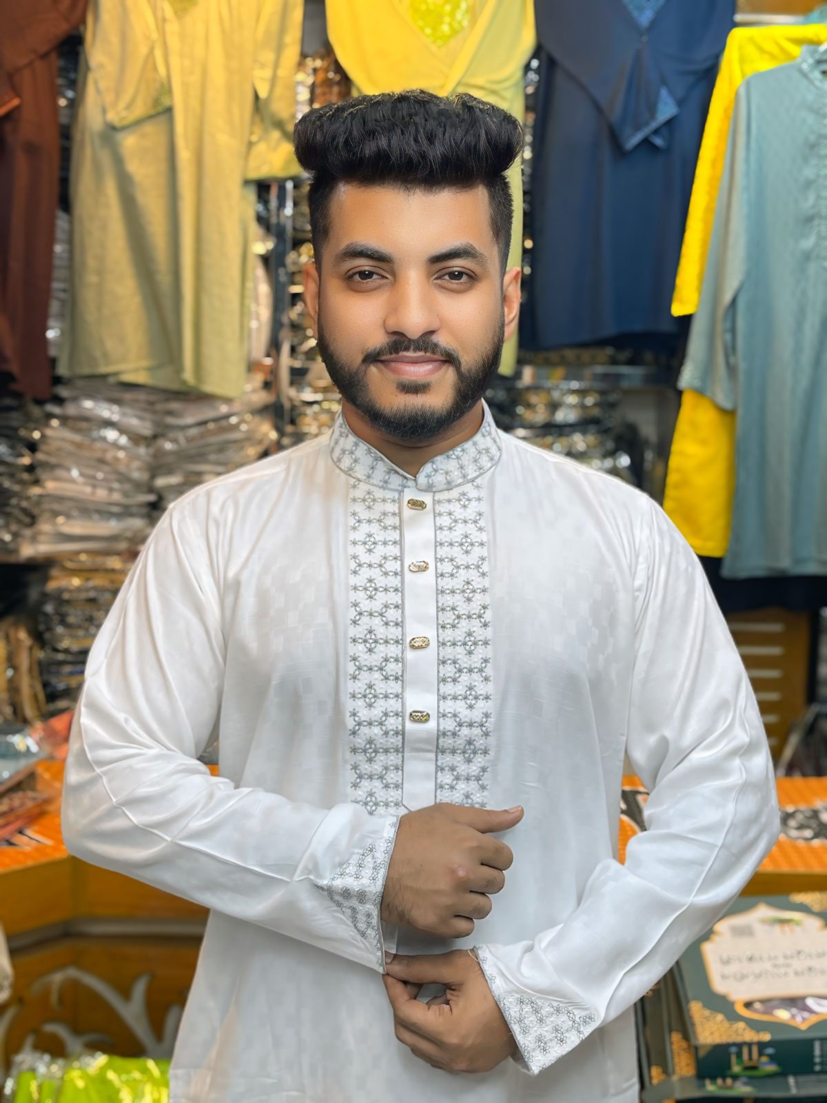 ( Code: 209 )- ডাবল এম্ব্রয়ডারি/সিকোয়েন্স কটন পাঞ্জাবি - Image 1