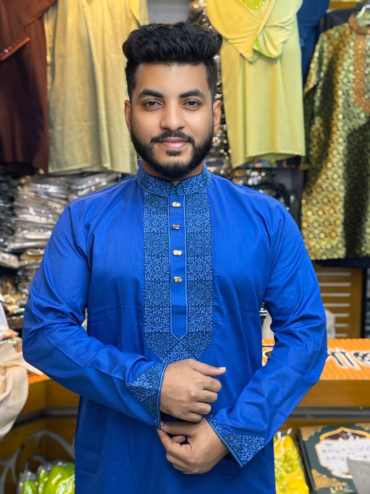 ( Code: 211 )- ডাবল এম্ব্রয়ডারি/সিকোয়েন্স কটন পাঞ্জাবি - Image 1