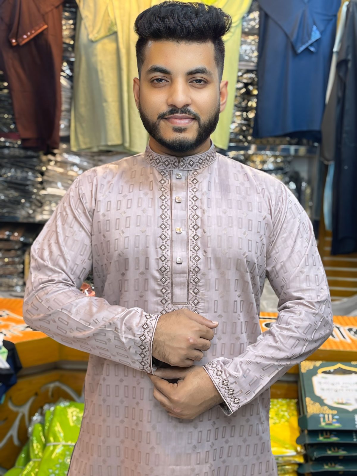 ( Code: 3 )- (১০০% কটন প্রিমিয়াম পাঞ্জাবি - জলছাপ টেক্সচার) - Image 1