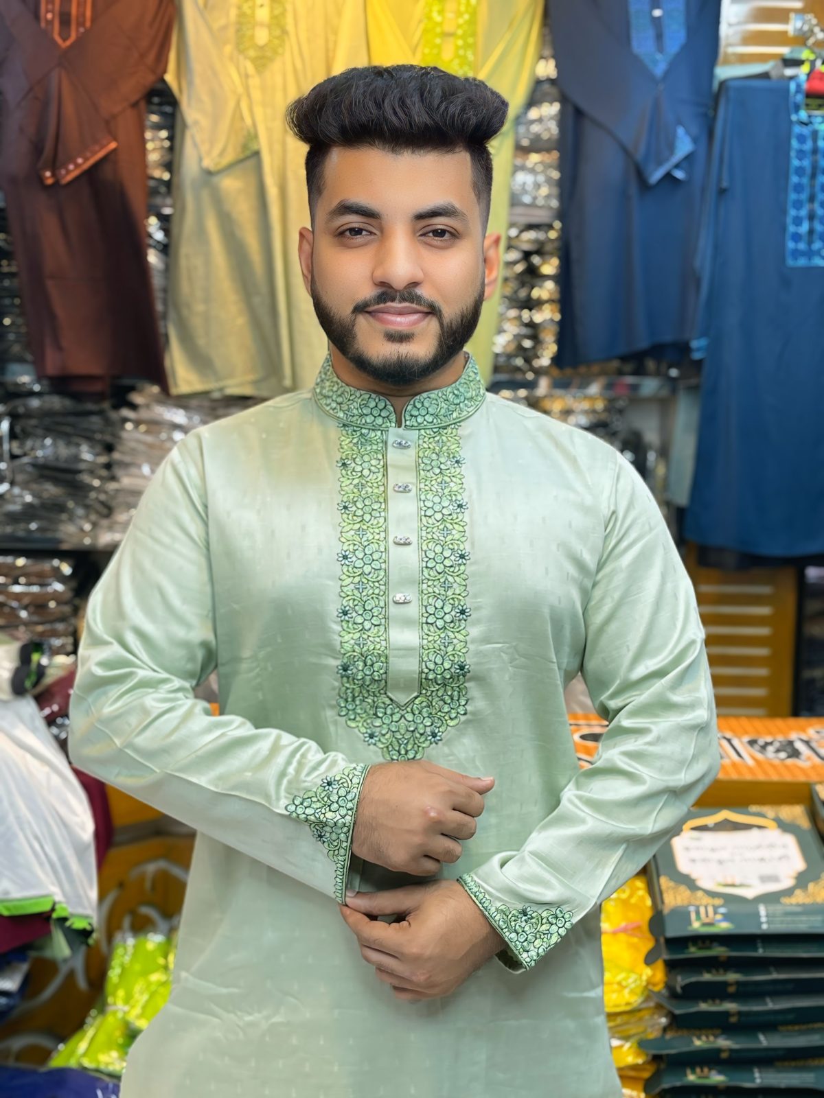 ( Code: 3 ) - (প্রিমিয়াম সিকুইন এমব্রয়ডারি কটন পাঞ্জাবি - সাথে ফ্রি পায়জামা) - Image 1