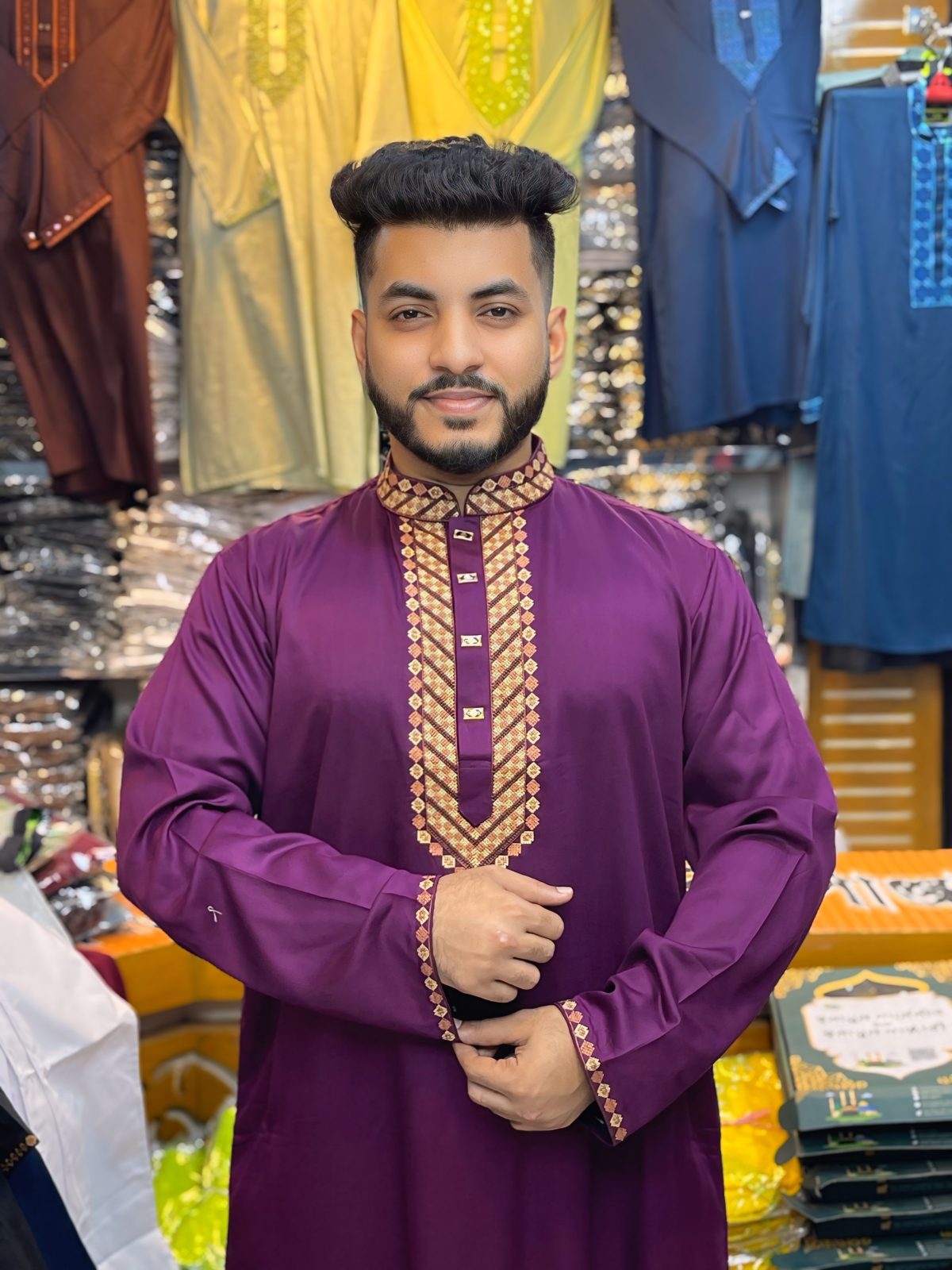 Code-4 ( Code: 4 ) - (প্রিমিয়াম সিকুইন এমব্রয়ডারি কটন পাঞ্জাবি - সাথে ফ্রি পায়জামা) - Image 1