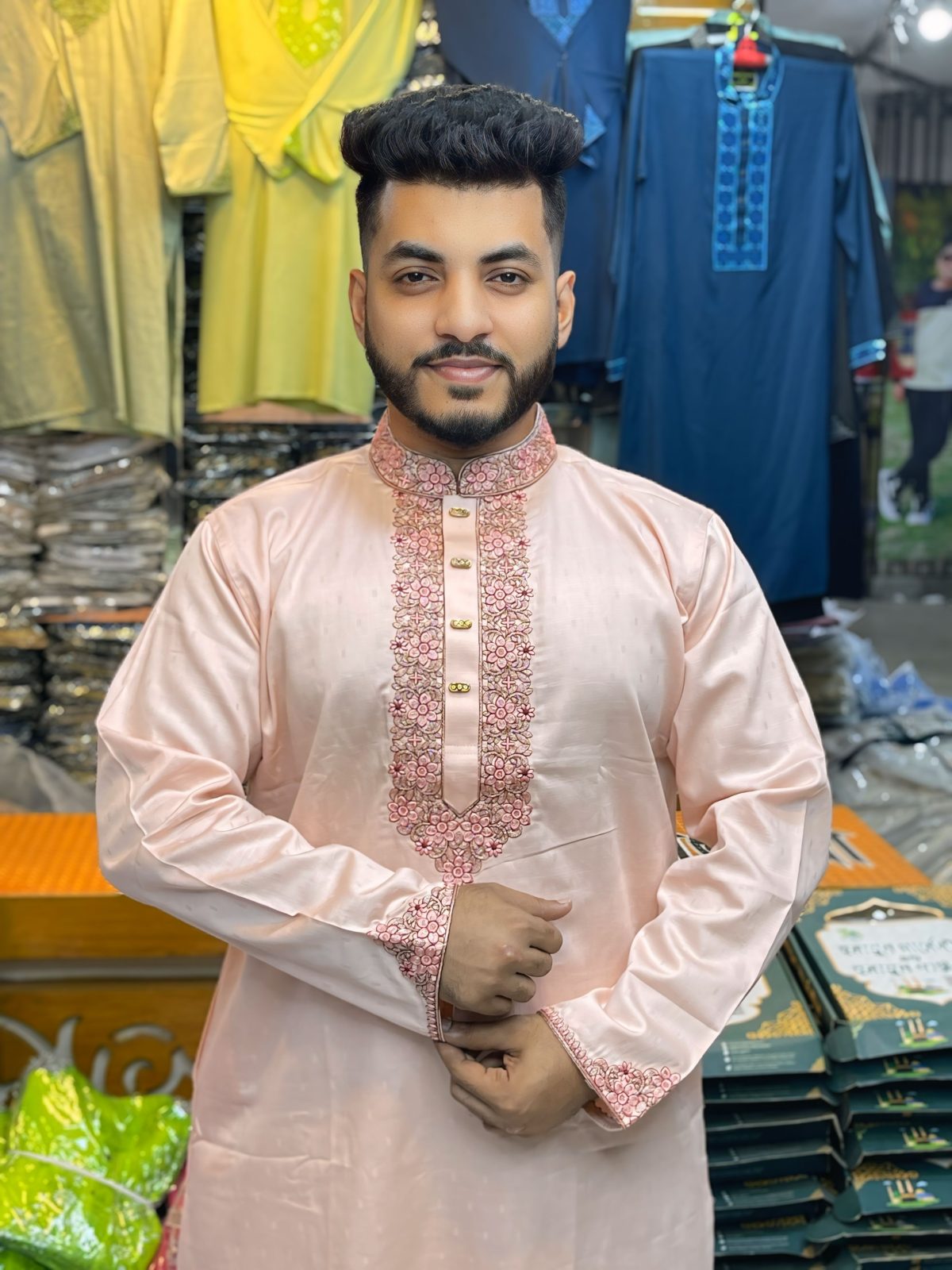 Code-5 ( Code: 5 ) - (প্রিমিয়াম সিকুইন এমব্রয়ডারি কটন পাঞ্জাবি - সাথে ফ্রি পায়জামা) - Image 1