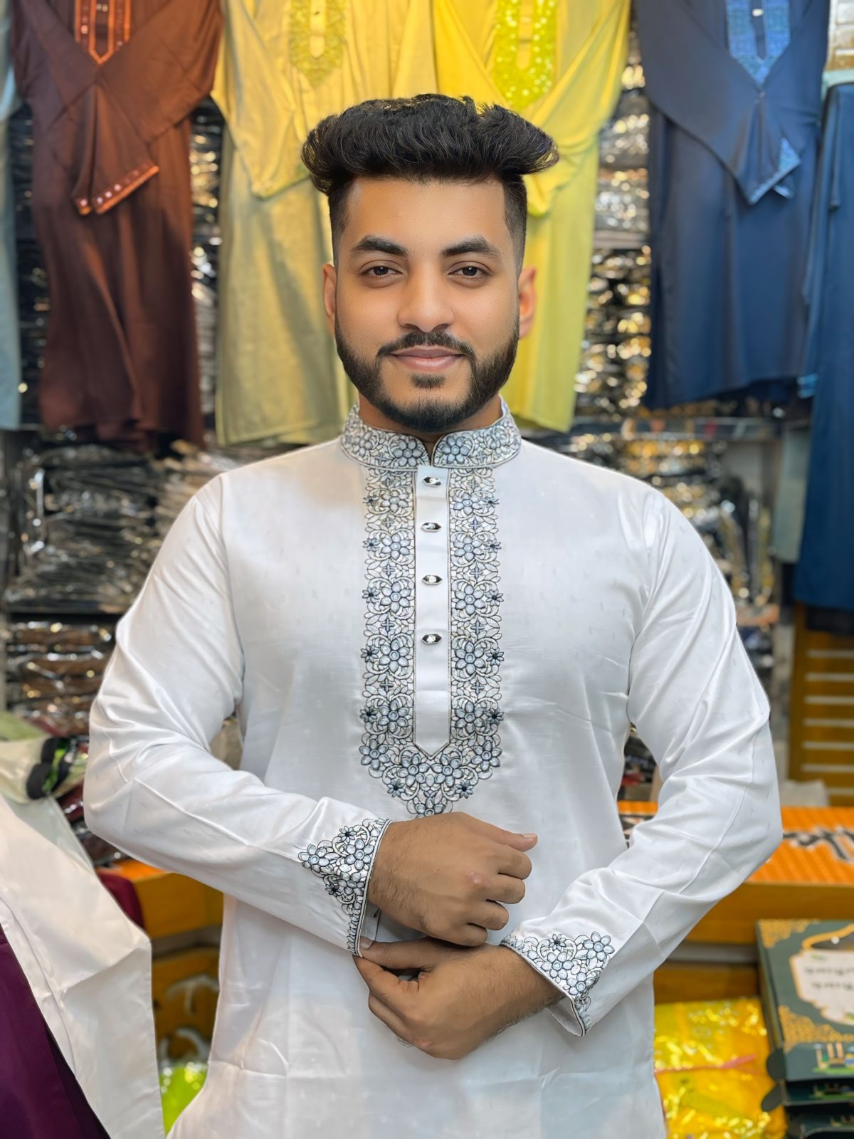 Code-6 ( Code: 6 ) - (প্রিমিয়াম সিকুইন এমব্রয়ডারি কটন পাঞ্জাবি - সাথে ফ্রি পায়জামা) - Image 1