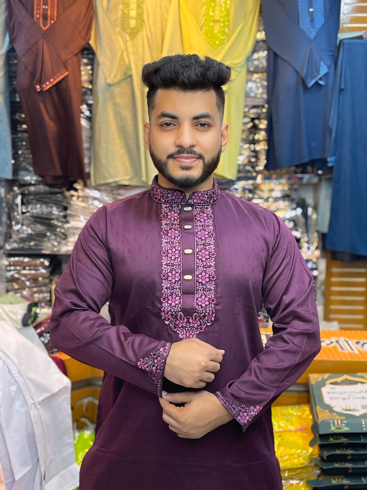 Code-8 ( Code: 8 ) - (প্রিমিয়াম সিকুইন এমব্রয়ডারি কটন পাঞ্জাবি - সাথে ফ্রি পায়জামা) - Image 1