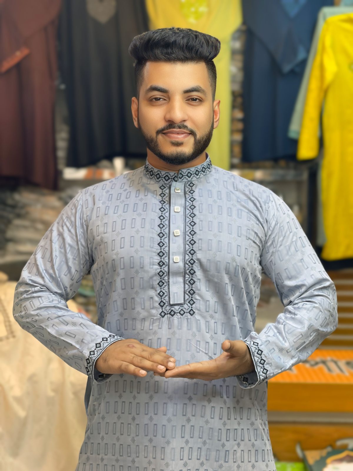 অরিজিনাল জ্যাকেট ব্লাডে কটন এমব্রয়ডারি পাঞ্জাবি [ Code-310 ] - Image 1