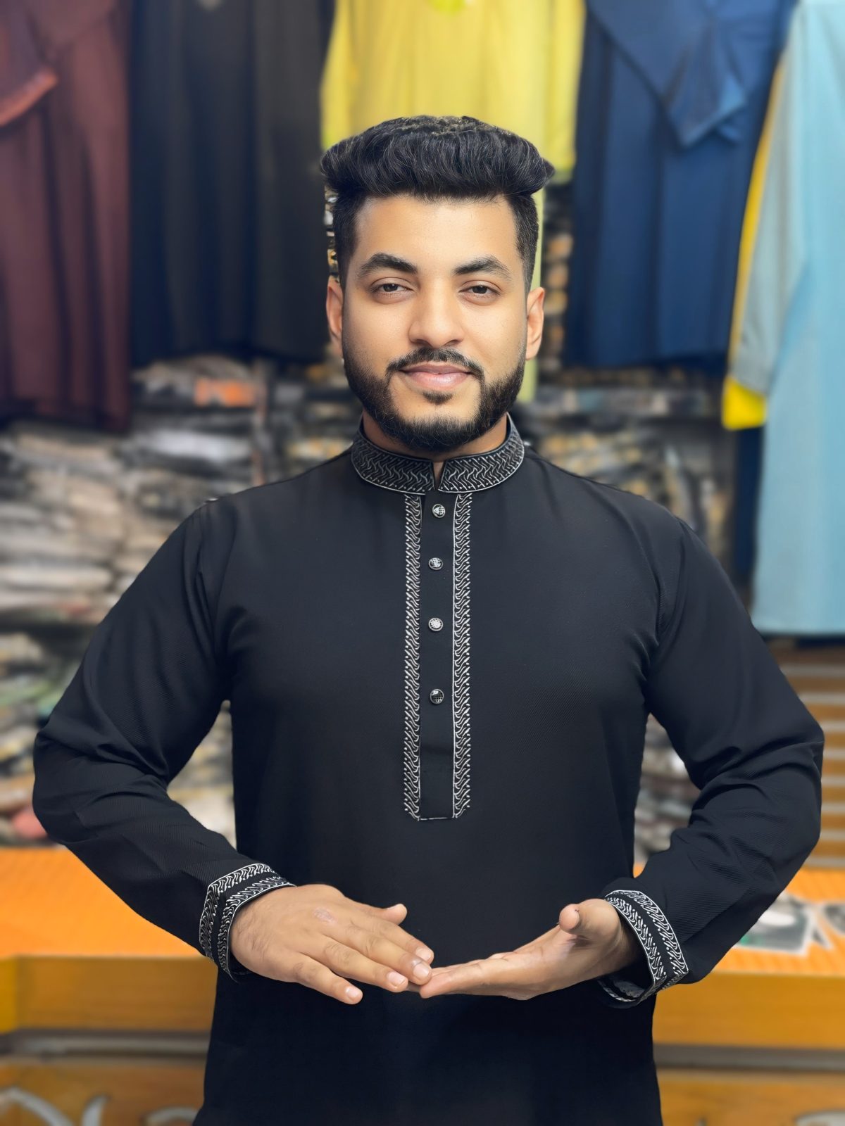 চায়না চেলি কটন মিনিমালিস্ট এমব্রয়ডারি পাঞ্জাবি - Image 1