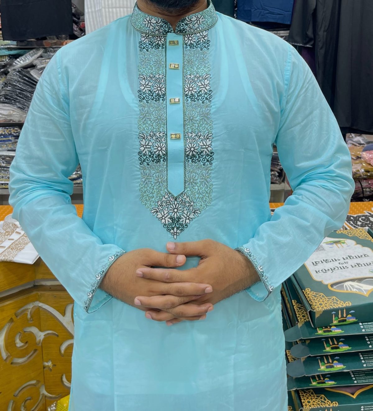 প্রিমিয়াম অরিজিনাল ধুতি কটন এমব্রয়ডারি পাঞ্জাবি [ Code: D-102 ] - Image 1