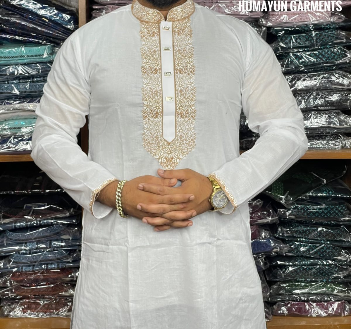 প্রিমিয়াম অরিজিনাল ধুতি কটন এমব্রয়ডারি পাঞ্জাবি [ Code: D-104 ] - Image 1