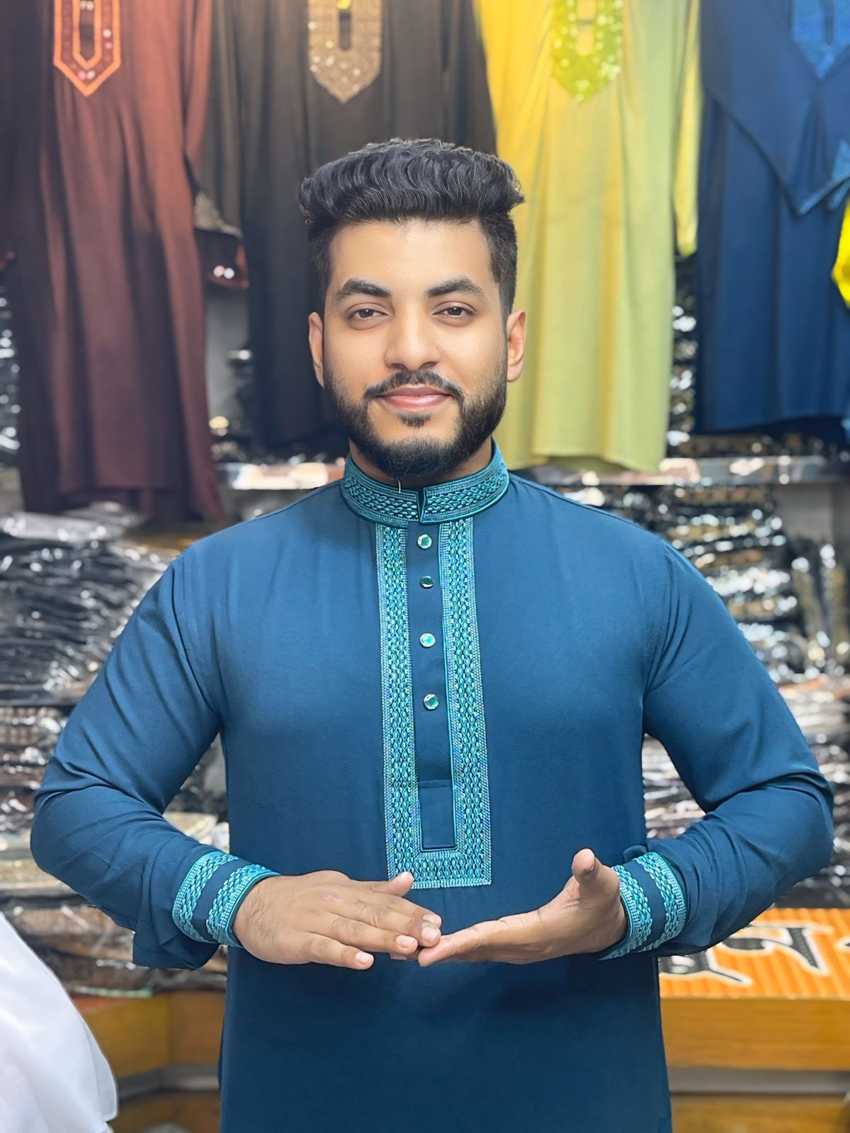 প্রিমিয়াম চায়না ভাঙচুর স্টিচ কটন পাঞ্জাবি [ Code: VP-12 ] - Image 1