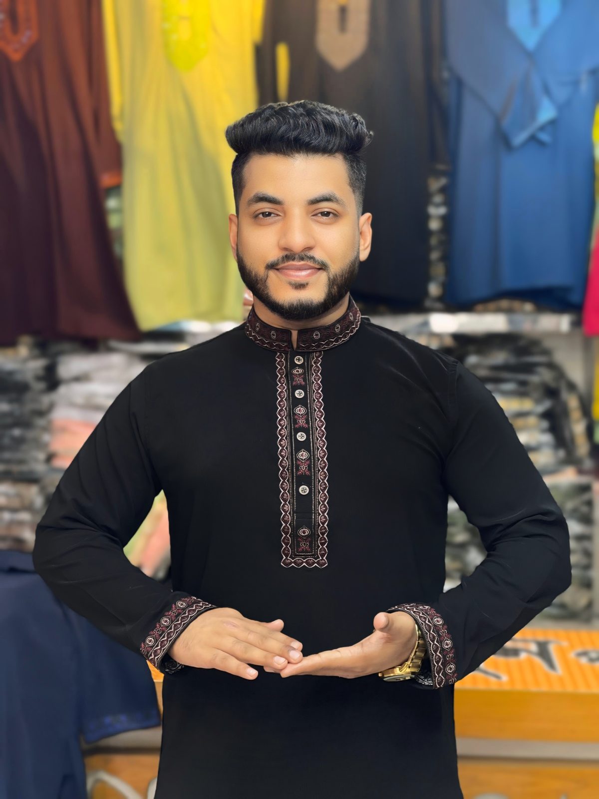 প্রিমিয়াম চায়না ভাঙচুর স্টিচ কটন পাঞ্জাবি [ Code: 40 ] - Image 1