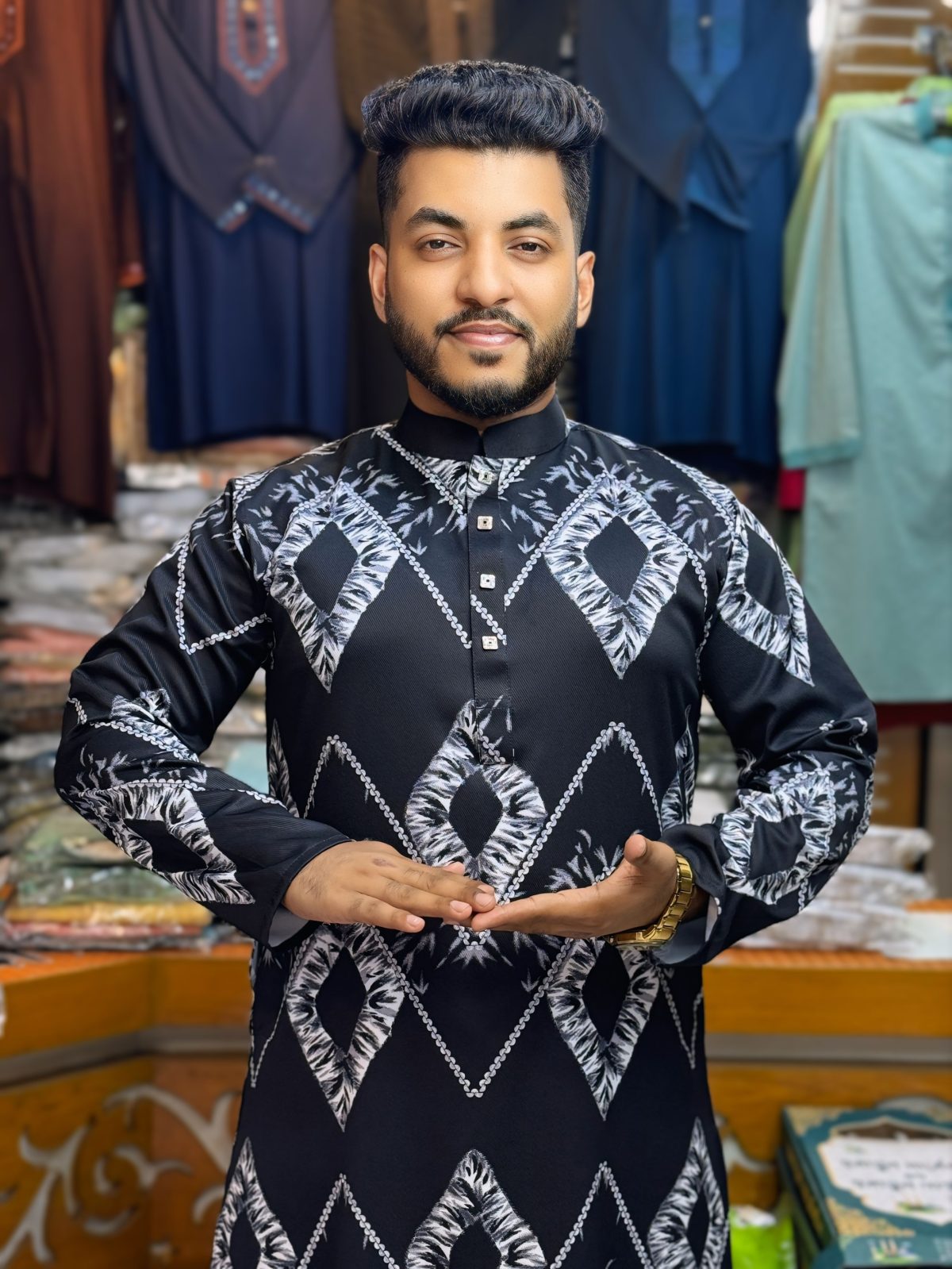 প্রিমিয়াম চায়না চেলি কটন থ্রিডি প্রিন্ট পাঞ্জাবি [ Code: 331 ] - Image 1