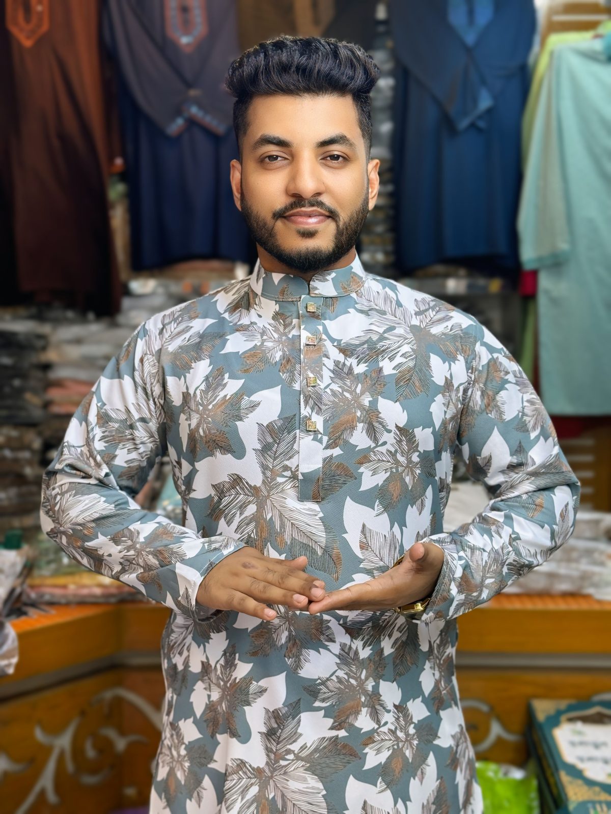 প্রিমিয়াম চায়না চেলি কটন থ্রিডি প্রিন্ট পাঞ্জাবি [ Code: 336 ] - Image 1