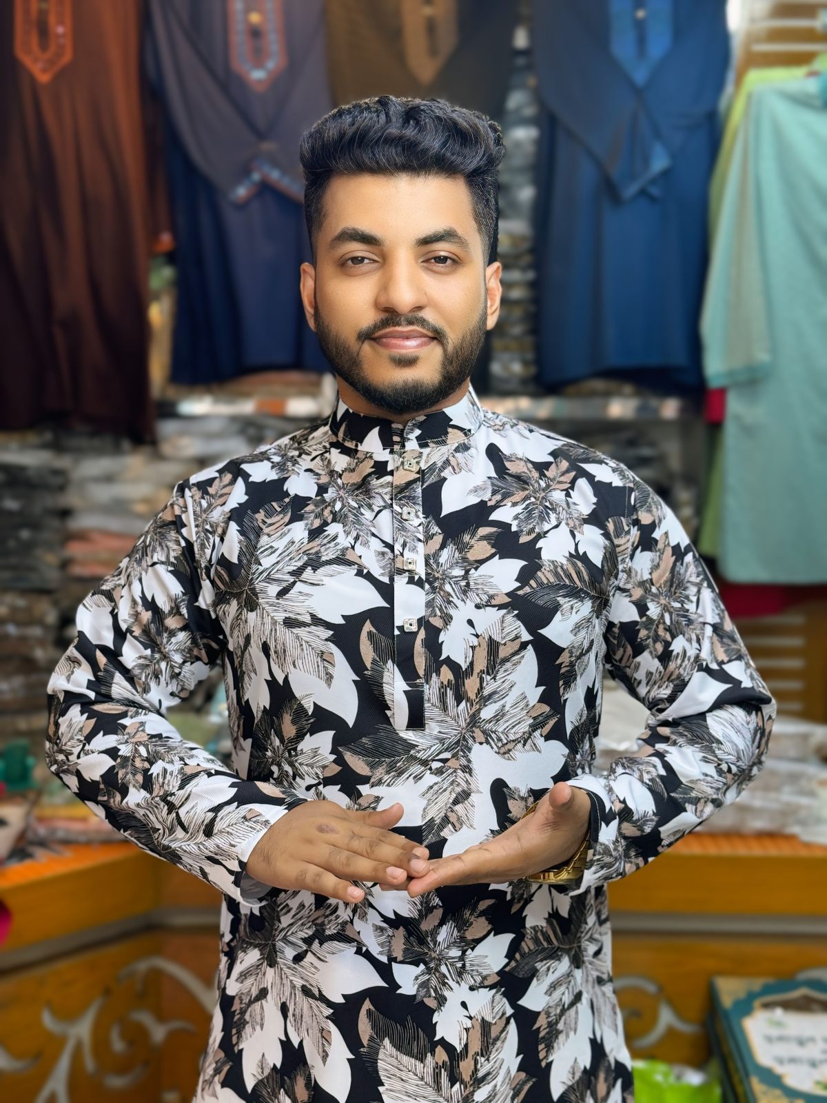 প্রিমিয়াম চায়না চেলি কটন থ্রিডি প্রিন্ট পাঞ্জাবি [ Code: 337 ] - Image 1