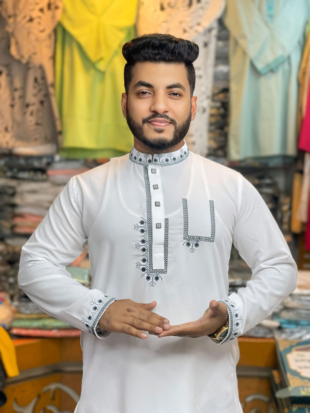 প্রিমিয়াম হোয়াইট এমব্রয়ডারি পাঞ্জাবি [ Code: 212 ] - Image 1
