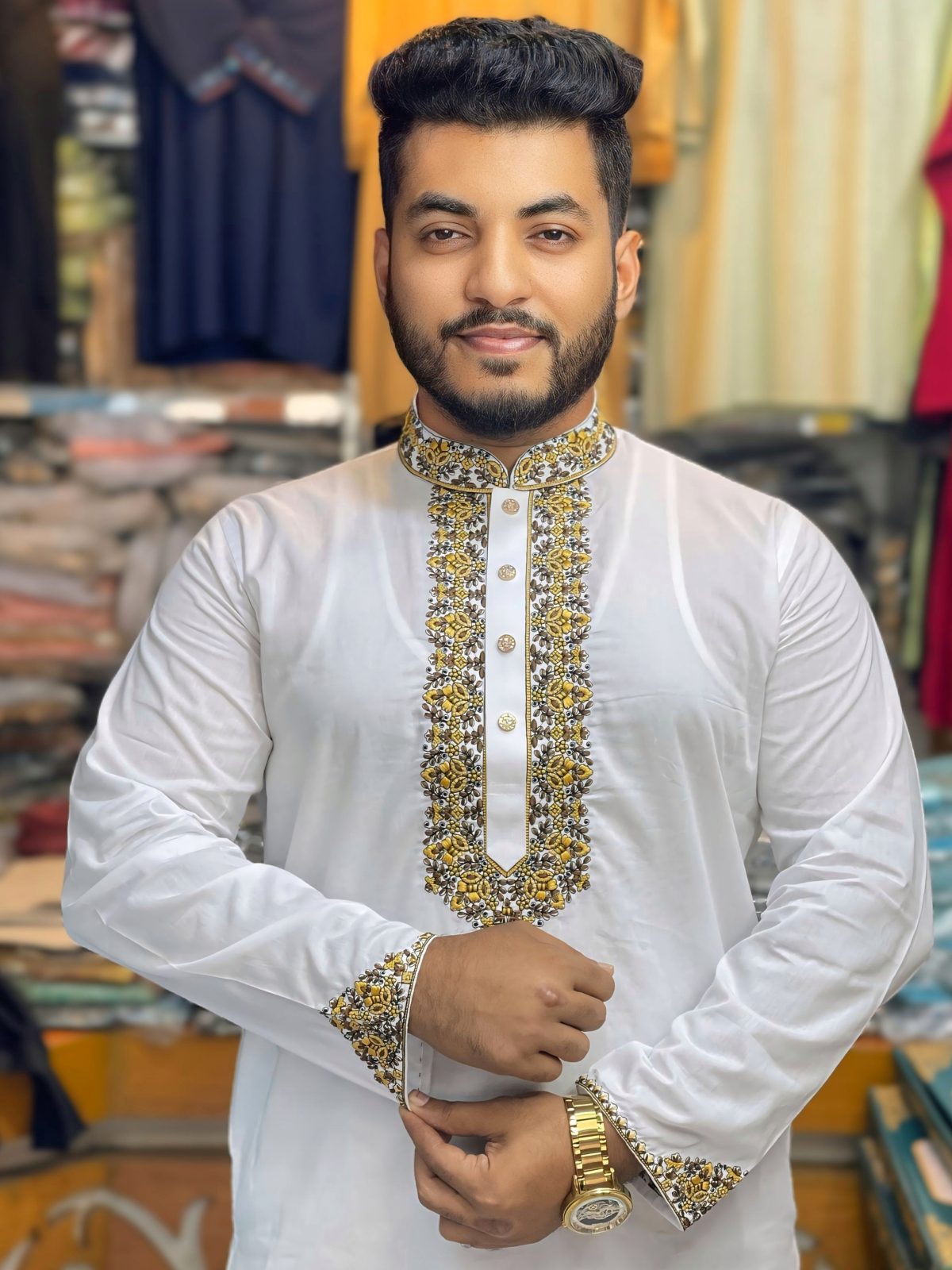 প্রিমিয়াম মাঙ্গলাম ধুতি কটন এমব্রয়ডারি পাঞ্জাবি [ Code: 326 ] - Image 1