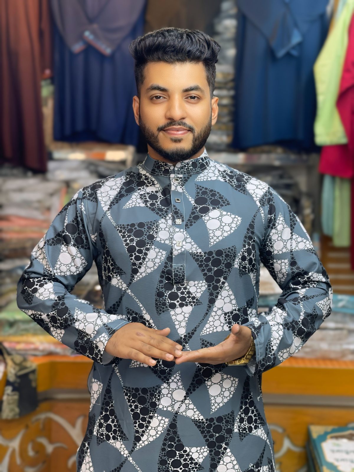 প্রিমিয়াম চায়না জাফরান স্টিচ কটন থ্রিডি প্রিন্ট পাঞ্জাবি [ Code: 339 ] - Image 1