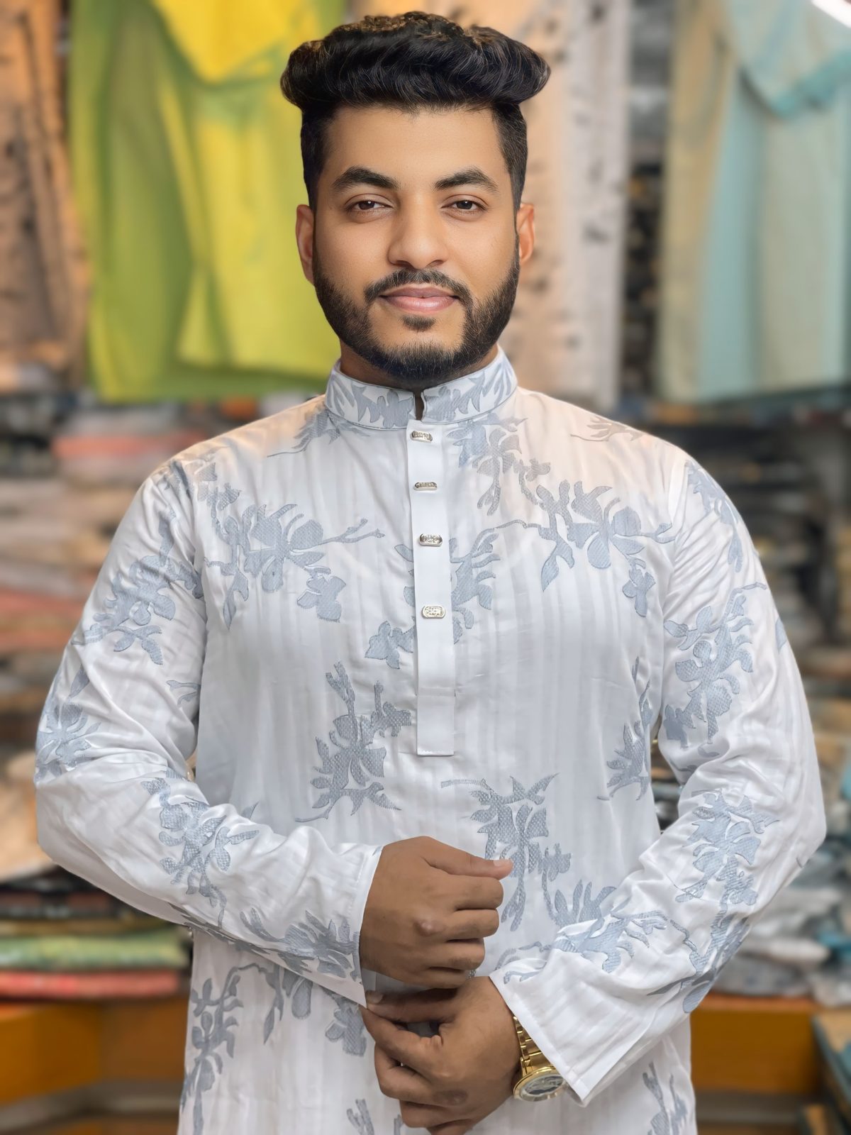 প্রিমিয়াম ফুল-বডি এমব্রয়ডারি কটন পাঞ্জাবি [ Code: 68 ] - Image 1