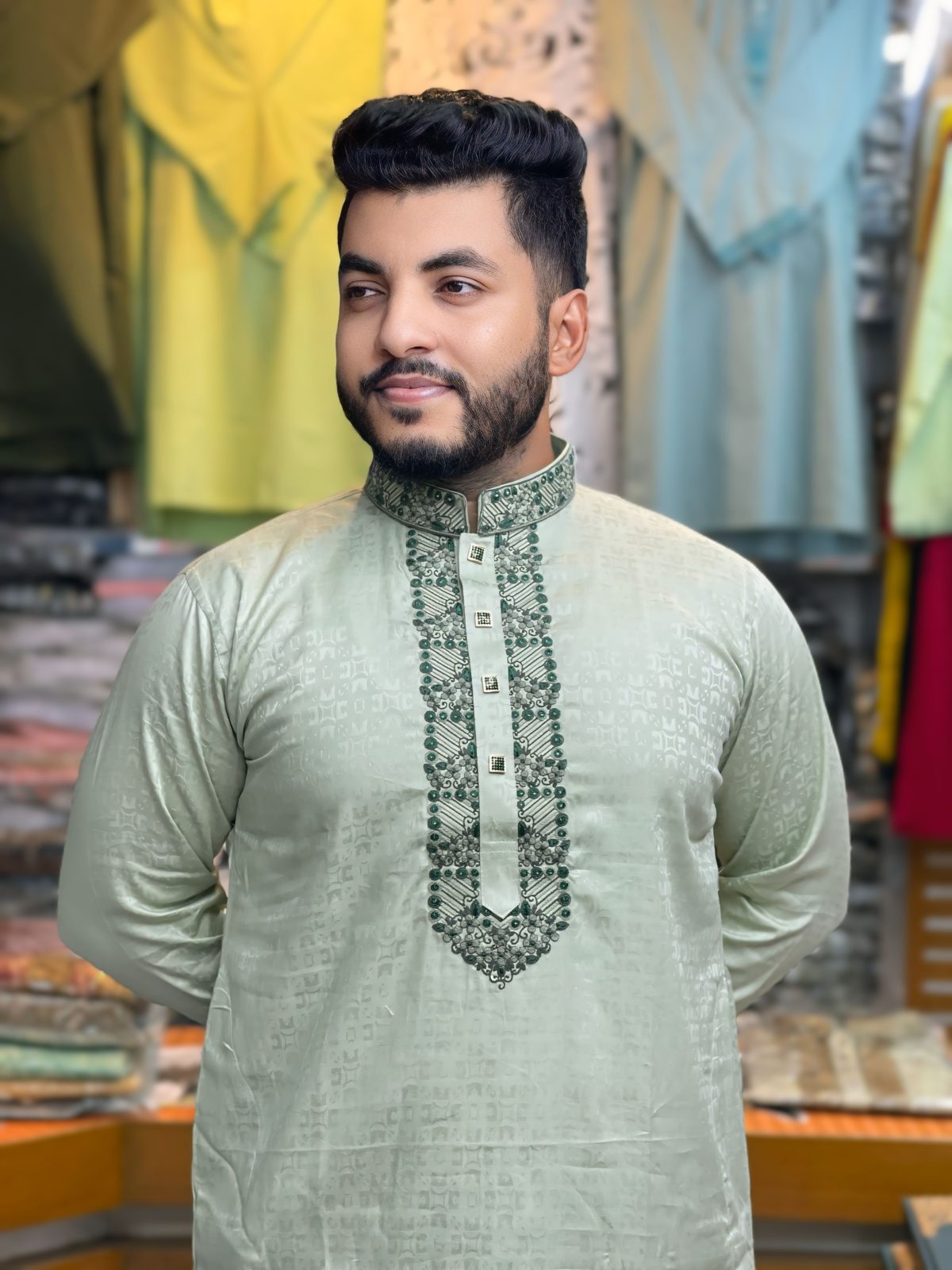 প্রিমিয়াম ডাবল ডিভাইস এমব্রয়ডারি পাঞ্জাবি [ Code: 71 ] - Image 1