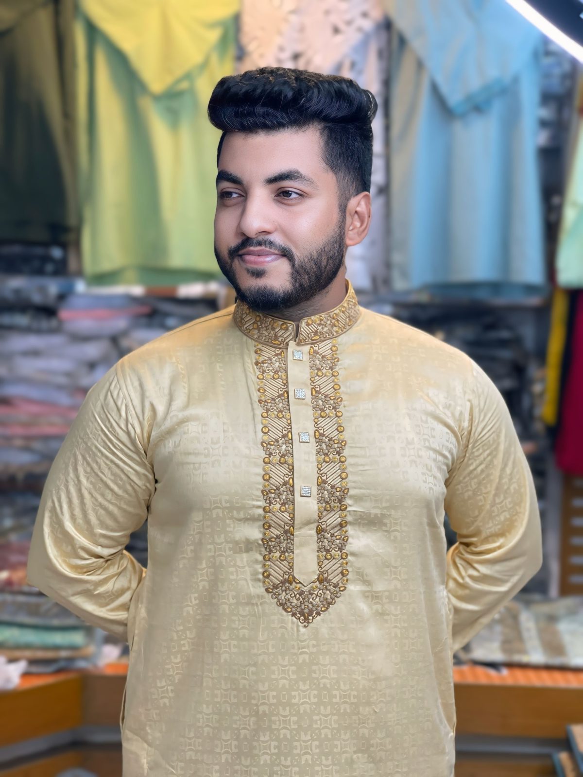 প্রিমিয়াম ডাবল ডিভাইস এমব্রয়ডারি পাঞ্জাবি [ Code: 72 ] - Image 1