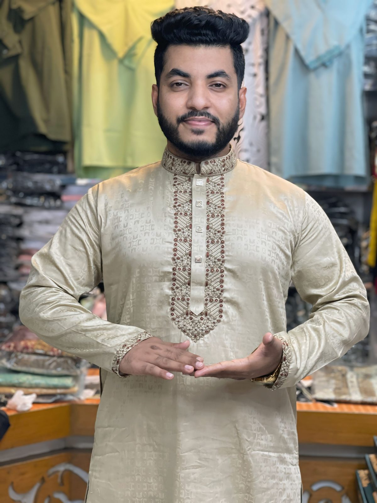 প্রিমিয়াম ডাবল ডিভাইস এমব্রয়ডারি পাঞ্জাবি [ Code: 74 ] - Image 1
