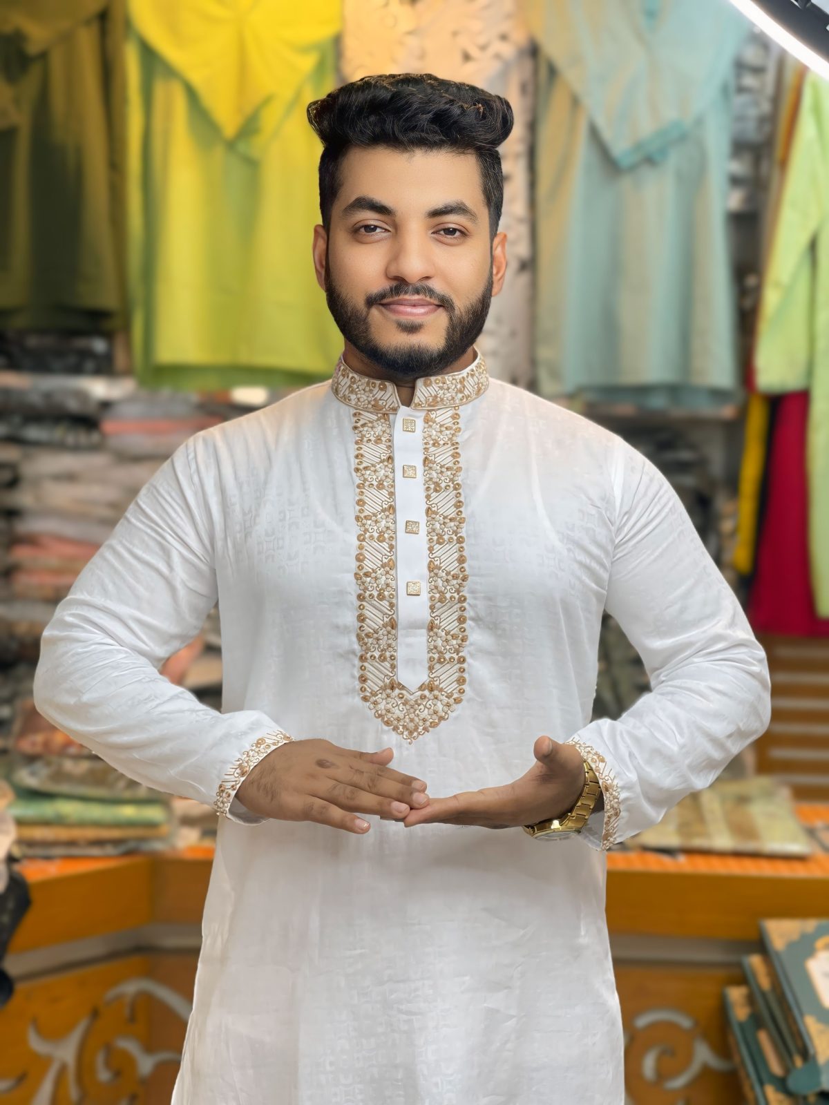 প্রিমিয়াম ডাবল ডিভাইস এমব্রয়ডারি পাঞ্জাবি [ Code: 75 ] - Image 1