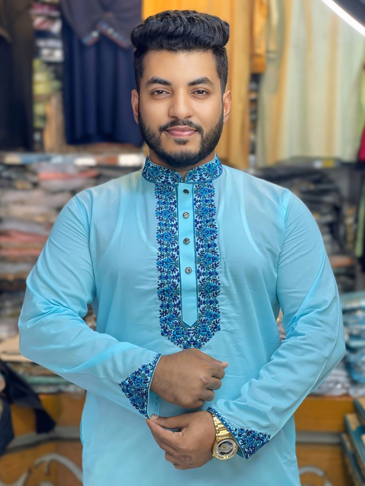 প্রিমিয়াম মাঙ্গলাম ধুতি কটন এমব্রয়ডারি পাঞ্জাবি [ Code: 325 ] - Image 1