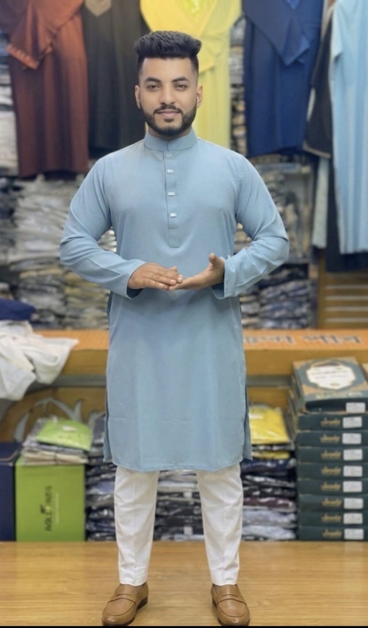 আকাশী পাঞ্জাবী + পাজামা - Image 1